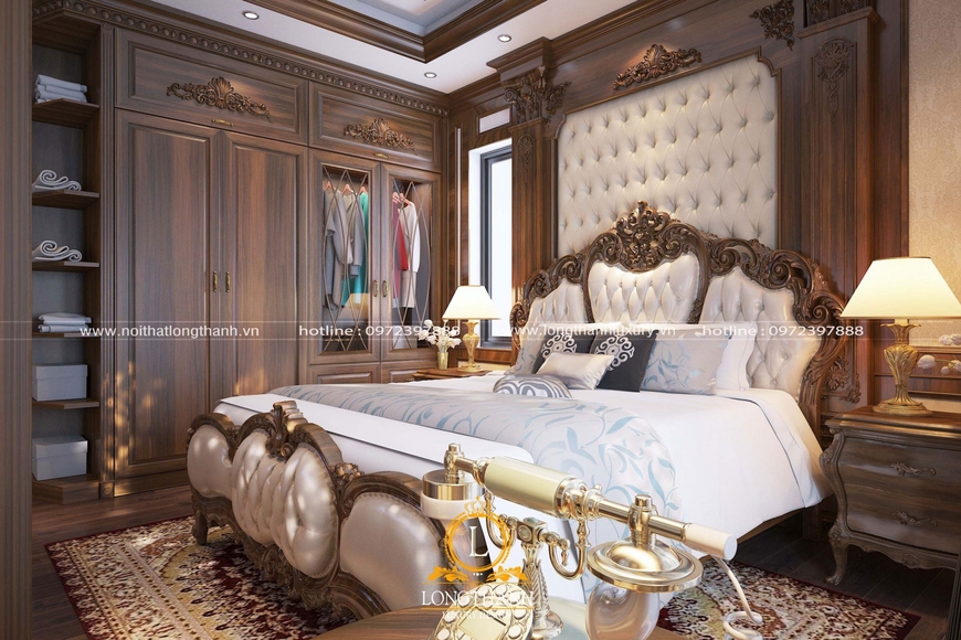 Không gian phòng ngủ nổi bật với thiết kế tân cổ điển 