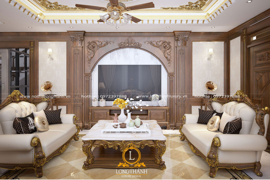 Mẫu sofa tân cổ điển rát vàng cho phòng khách biệt thự