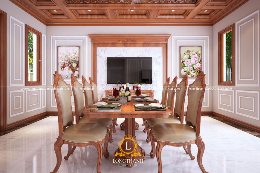 Bộ bàn ăn gỗ tự nhiên bọc da cao cấp đầy sang trọng cho phòng bếp