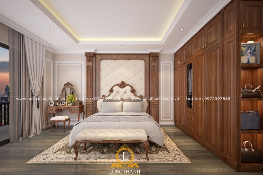 Phòng ngủ tân cổ điển được thiết kế đối xứng