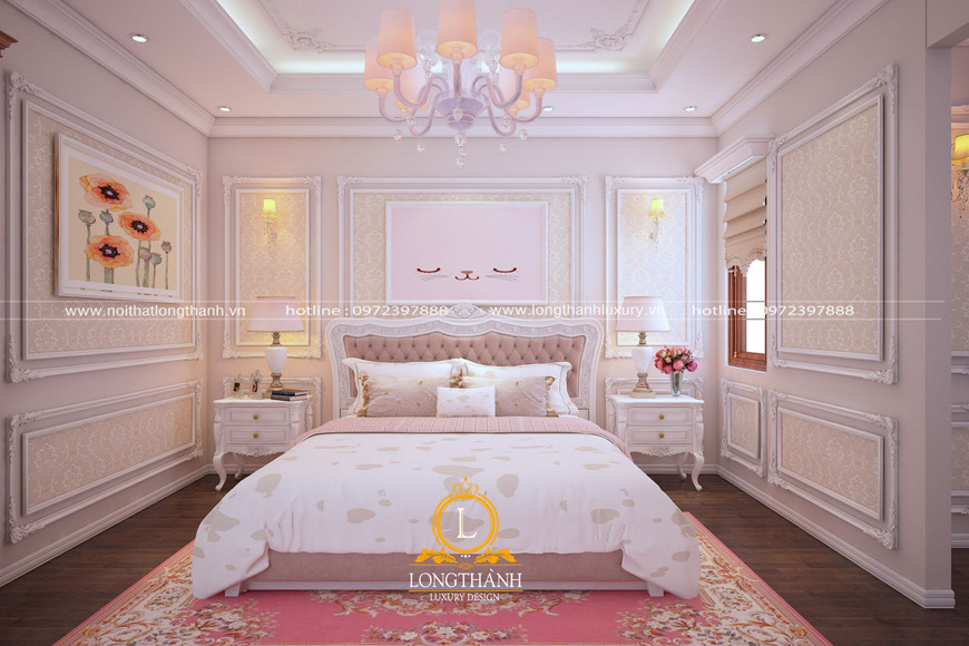 Mẫu phòng ngủ mang tone màu hồng đẹp nhẹ nhàng và đầy nữ tính cho con gái