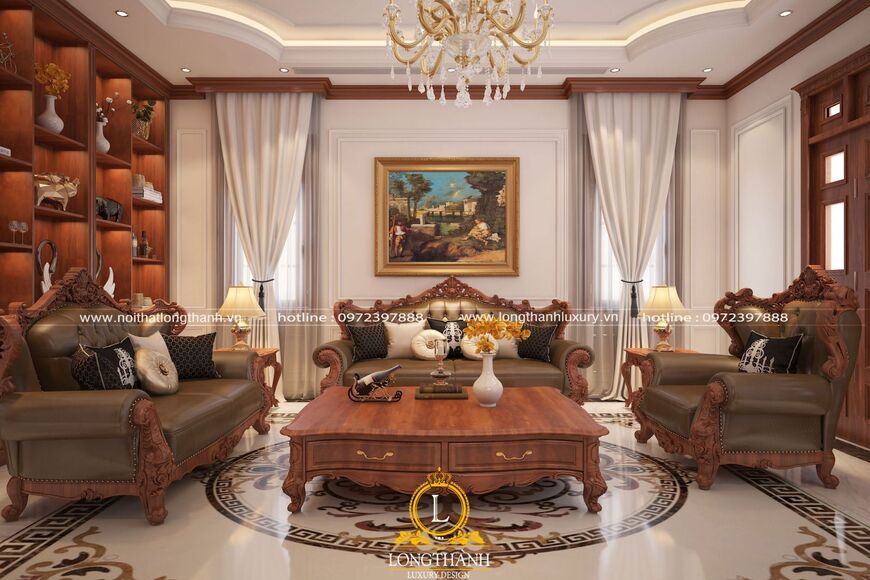 Ấn tượng mẫu thiết kế nội thất phòng khách biệt thự phong cách tân cổ điển