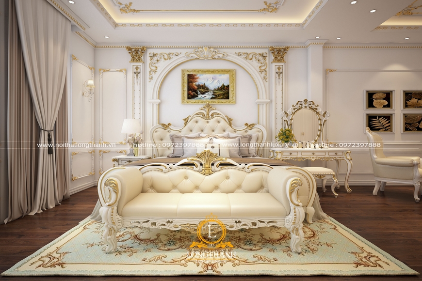 Mẫu nội thất tân cổ điển phòng ngủ tone trắng đẳng cấp hoàng gia