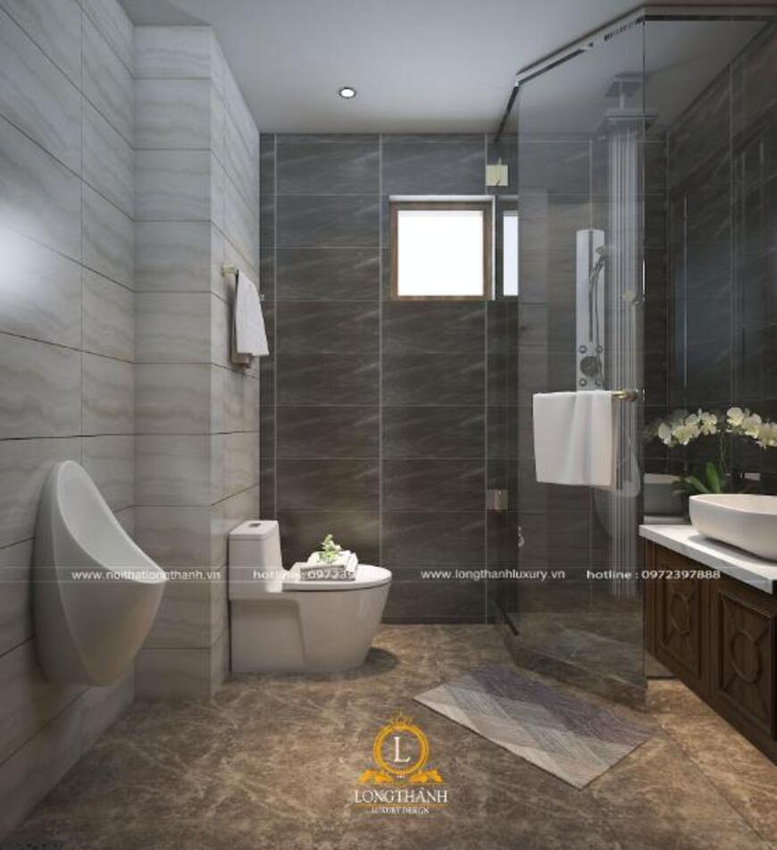 Lựa chọn gạch lát sàn sáng màu mang đến sự hiện đại cho nhà tắm