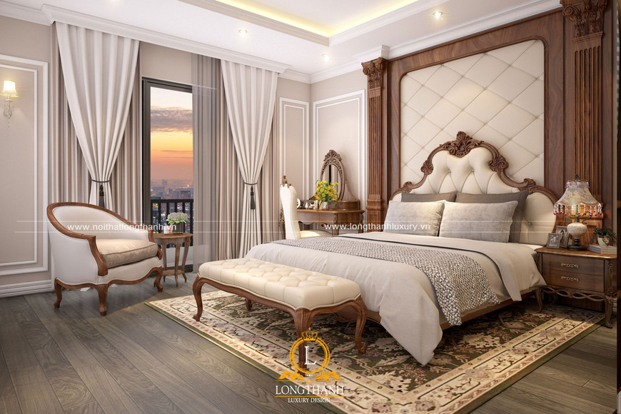 Phòng ngủ nhẹ nhàng, tinh tế với tone màu trắng kết hợp với vẻ đẹp của gỗ tự nhiên