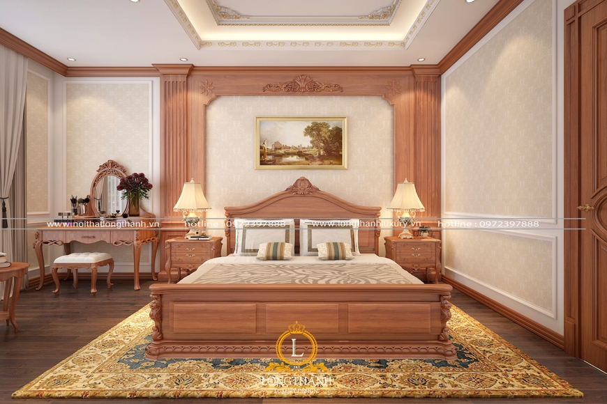 Nội thất tân cổ điển gỗ tự nhiên cho không gian phòng ngủ