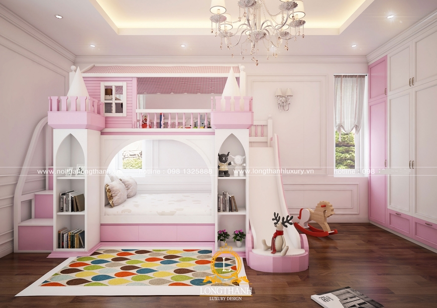 Phòng ngủ cô con gái siêu đang yêu với tone màu hồng