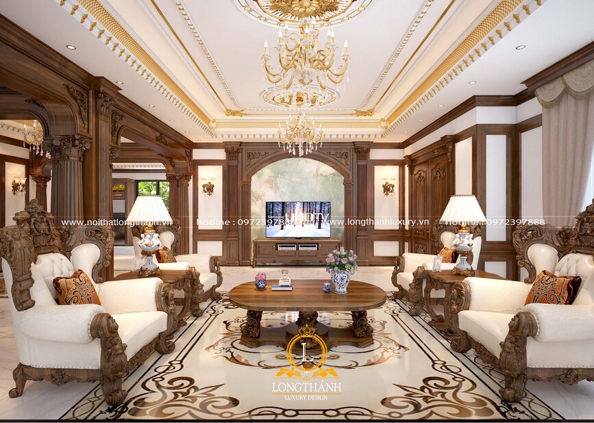 Phòng khách đẹp thiết kế theo phong cách tân cổ điển