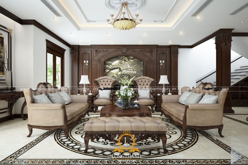 Bộ bàn ghế sofa tân cổ điển đẹp cho phòng khách đầy ấn tượng và đẳng cấp