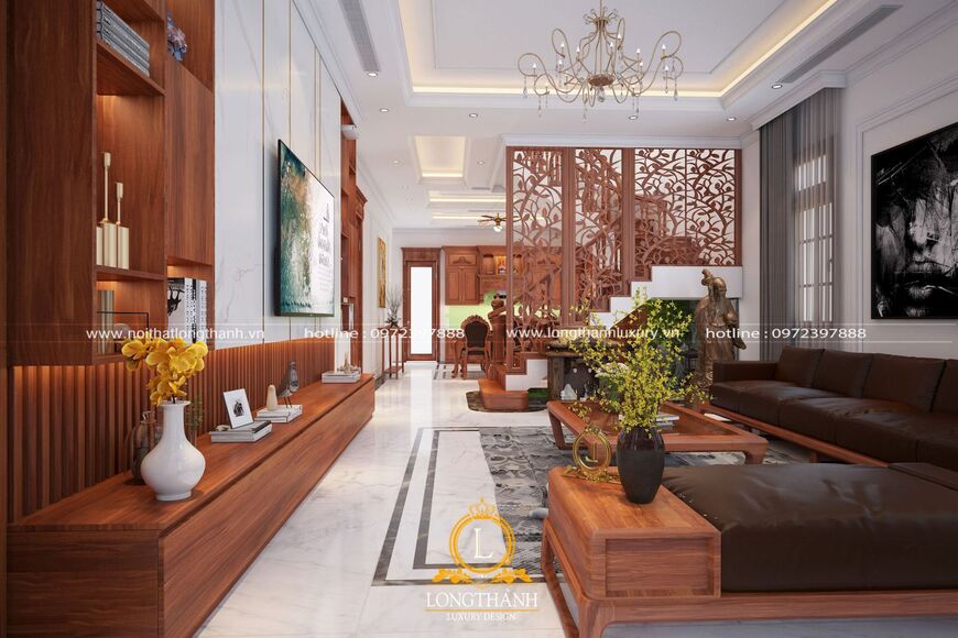 Không gian phòng khách tân cổ điển do Long Thành Luxury thiết kế