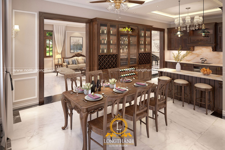 Phòng bếp nổi bật và ấn tượng với những mẫu nội thất hoàn toàn bằng gỗ tự nhiên