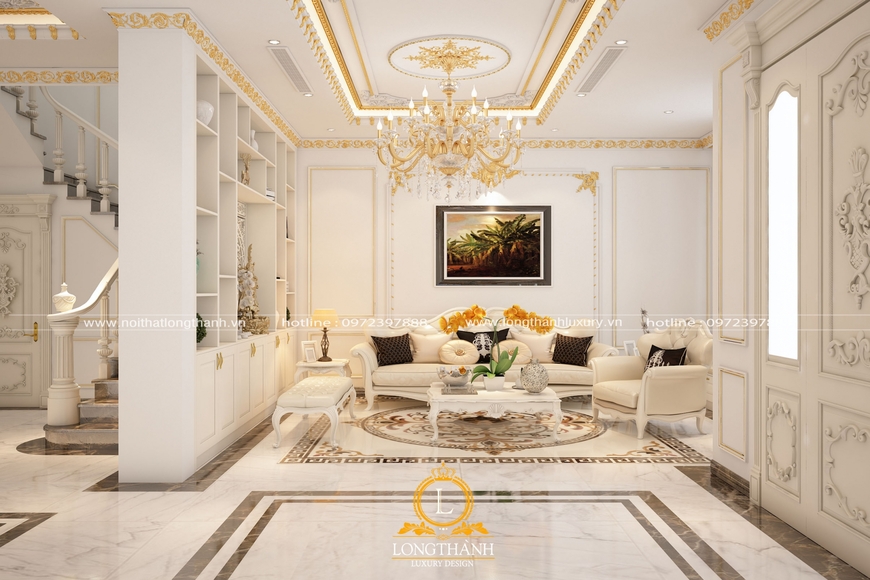 Thiết kế nội thất mang tone màu trắng cho phòng khách