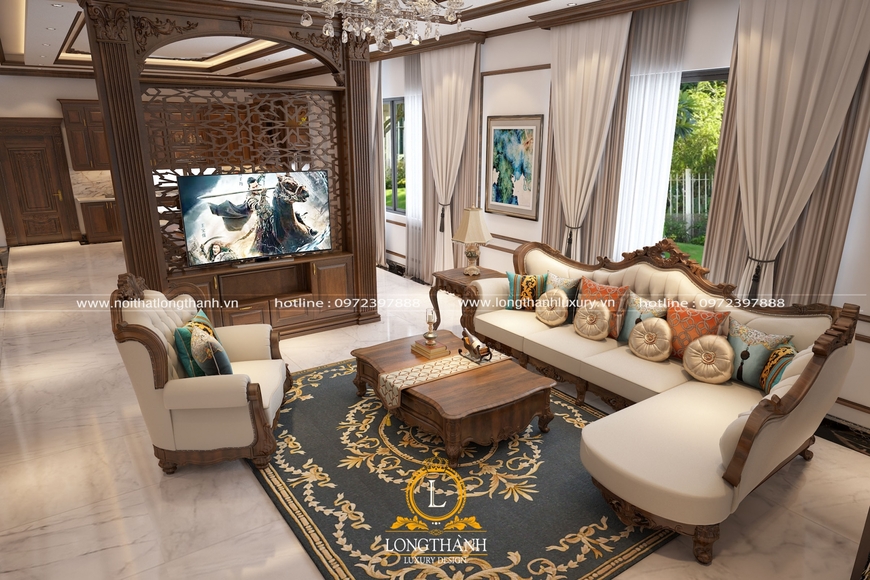 Bộ Sofa tân cổ điển được thiết kế đặc biệt phù hợp với không gian phòng khách chung cư