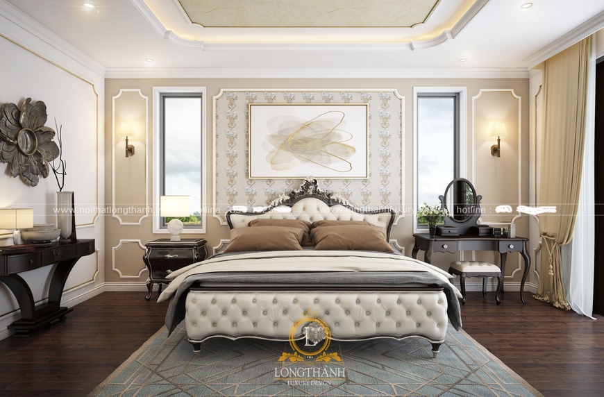 Thiết kế nội thất phòng ngủ master mang phong cách tân cổ điển