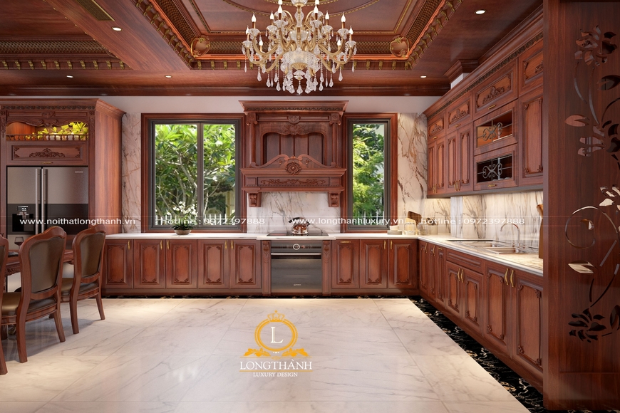 Tủ bếp đẹp gỗ tự nhiên cho phòng bếp